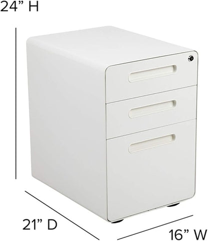 Flash Furniture Wren Ergonomic 3-Drawer Mobile Locking Filing Cabinet with Anti-Tilt Mechanism and Hanging Drawer for Legal & Letter Files, White