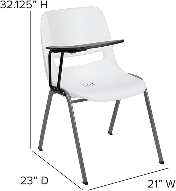 Flash Furniture HERCULES White Ergonomic Shell Chair with Right Handed Flip-Up Tablet Arm