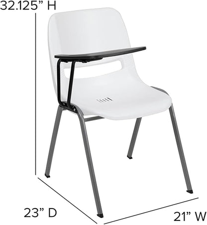 Flash Furniture HERCULES White Ergonomic Shell Chair with Right Handed Flip-Up Tablet Arm