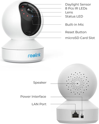 REOLINK E1 Pro Indoor Security Camera, 4MP Plug-in Pet Camera Support 2.4/5 GHz WiFi, 360 Degree Baby/Dog Monitor with Auto Tracking, Person/Pet Detection, Night Vision, 2 Way Audio, Local Storage