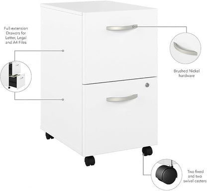 Bush Business Furniture Hybrid 2-Drawer Mobile File Cabinet, Letter/Legal, White, 20-inch (HYF116WHSU-Z)