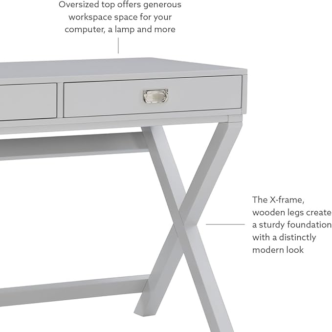 Linon Grey 2-Drawer Writing Jaycee Desk