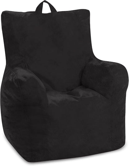 Posh Creations Structured Comfy Bean Bag Chair for Gaming, Reading, and Watching TV, Pasadena Chair, Rabbit Fur - Black