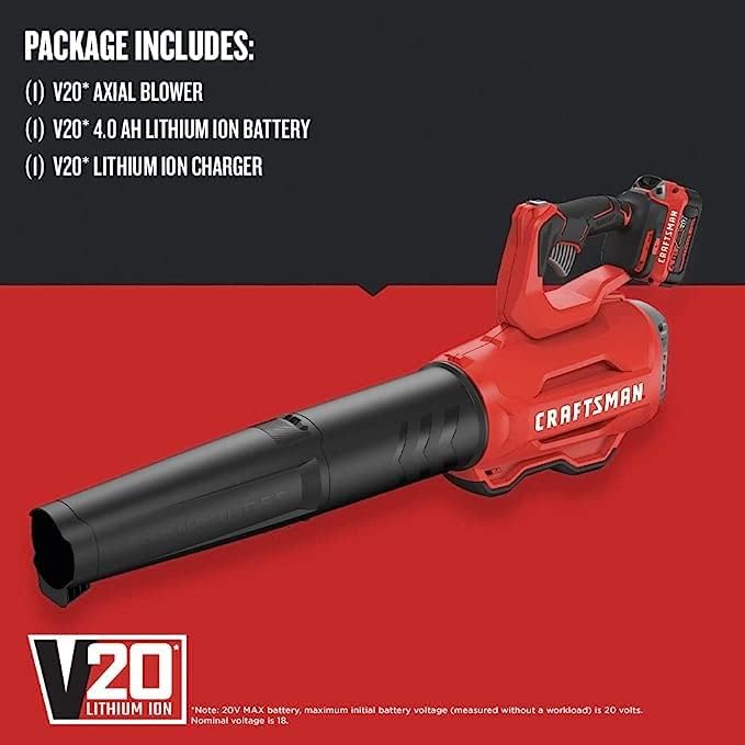 CRAFTSMAN 20V MAX Cordless Leaf Blower, Battery & Charger Included (CMCBL720M1) Red