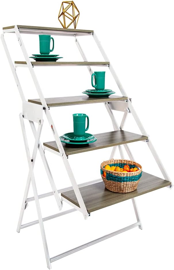 Origami Modern 2 in 1 Shelf to Table Style, Organizer Deco Rack Magically Turn to a Table/Desk in a Second,Fully Assembled,White/Birchwood US Patent Pending (STT-WHIBRC)
