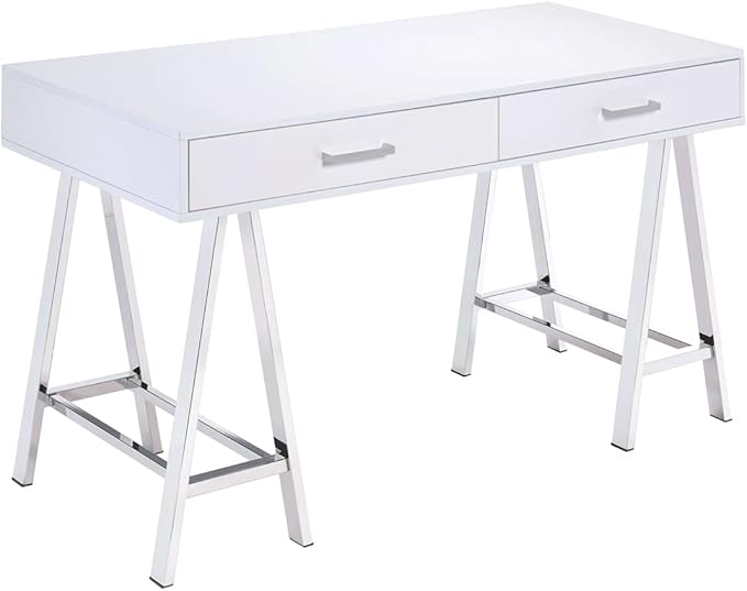 Acme Coleen Home Office Desk in White and Chrome