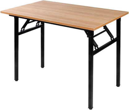 SDHYL 39 inchesNo Assembly Foldable Computer Desk for Home Office Workstation, Study and Writing, Teak Board and Black Leg