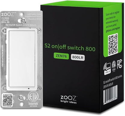 Zooz 800 Series Z-Wave Long Range S2 On Off Switch ZEN76 800LR, White | Simple Direct 3-Way and 4-Way Solution (Works with Regular Switches, No Aux Switch Needed) | Z-Wave Hub Required