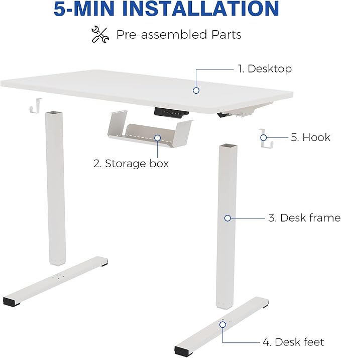 FLEXISPOT Electric Stand Up/ Standing Desk with 55 x 24 Splice Ergonomic Memory Controller Height Adjustable E150 (White Frame + 55" White Desktop)