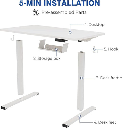 FLEXISPOT Electric Stand Up/ Standing Desk with 55 x 24 Splice Ergonomic Memory Controller Height Adjustable E150 (White Frame + 55" White Desktop)