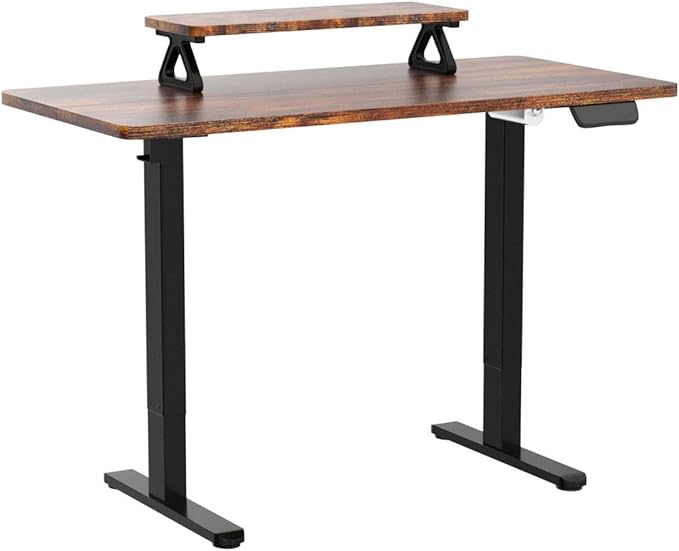 Memory Electric Height Adjustable Desk Sit Stand Up Computer Workstation for Home Office, 48inch, Rustic Brown