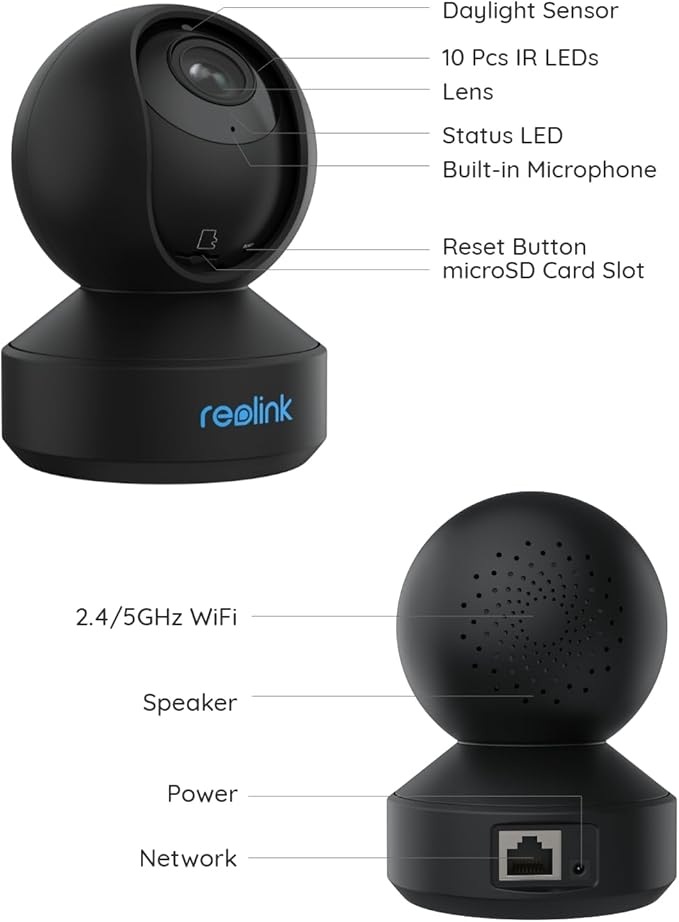 REOLINK 5GHz WiFi Indoor Camera, 5MP Plug-in Security Camera with 3X Optical Zoom, 360 Degree Baby/Dog Monitor with Auto Tracking, Person/Pet Detection, 2.4/5 GHz WiFi, Local Storage, E1 Zoom