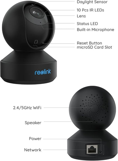 REOLINK 5GHz WiFi Indoor Camera, 5MP Plug-in Security Camera with 3X Optical Zoom, 360 Degree Baby/Dog Monitor with Auto Tracking, Person/Pet Detection, 2.4/5 GHz WiFi, Local Storage, E1 Zoom