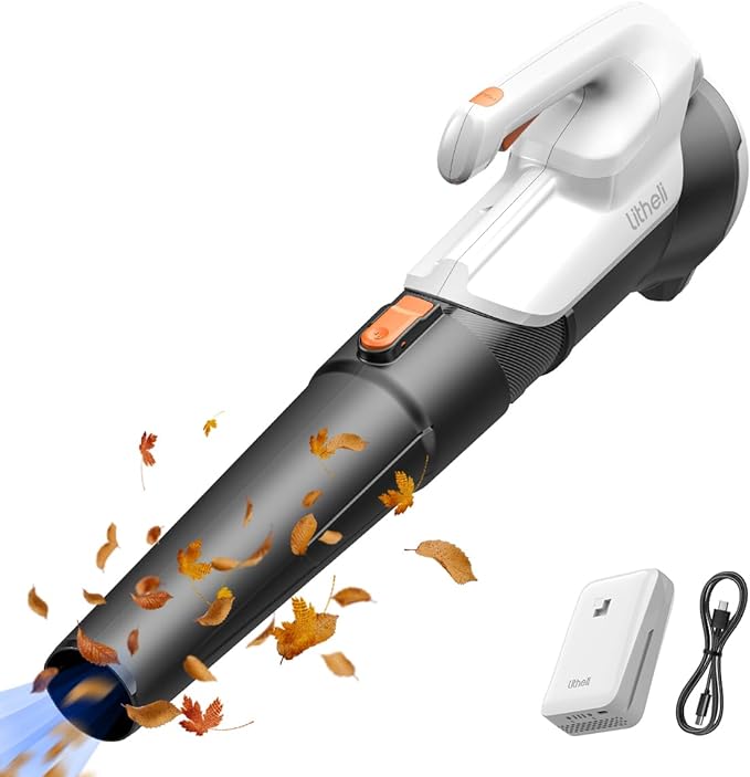 Litheli 20V Leaf Blower Cordless 2.0 Ah Battery Powered, 355CFM/85MPH & 2 Speed Levels, Handheld Electric Blowers for Lawn Care, Patio, Snow, Dust, Blowing Leaves