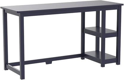 Max & Lily Solid Wood Desk With Shelves, 55 Inches, Blue