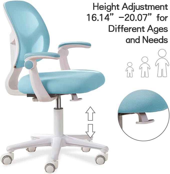 Kids Desk Chair, Height Adjustable Kids Chair, Ergonomically Designed Kids Computer Chair. Made Suitable for 4~12 Years Old Child, Light Blue