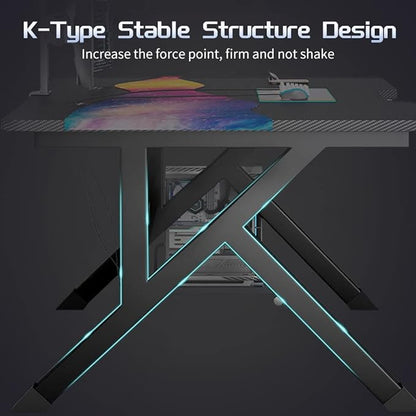 31 Inch Gaming Computer Desk - Sturdy Small Home Office Desk with Ergonomic Design - Easy Assembly - PC Laptop Desk with Black Carbon Fiber Desktop