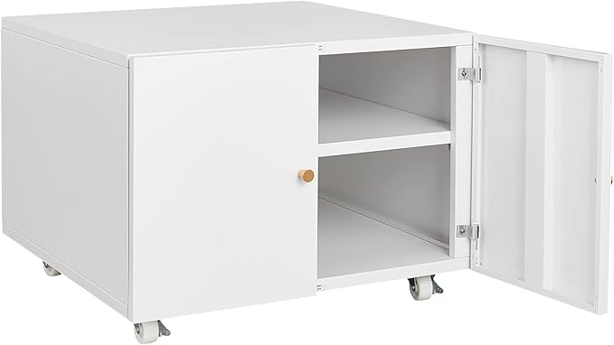 17.70" Metal Office Copier 2 Door and 360 ° Universal Wheel,Mobile Lateral Filing Cabinets w/Aluminum Alloy Handle,Rolling Printer Stand for Legal/Letter/A4,White