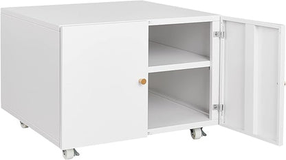 17.70" Metal Office Copier 2 Door and 360 ° Universal Wheel,Mobile Lateral Filing Cabinets w/Aluminum Alloy Handle,Rolling Printer Stand for Legal/Letter/A4,White