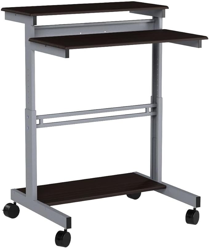 Stand Up Desk Store Rolling Adjustable Height Two Tier Standing Desk Computer Workstation (Silver Frame/Dark Walnut Top, 40" Wide)