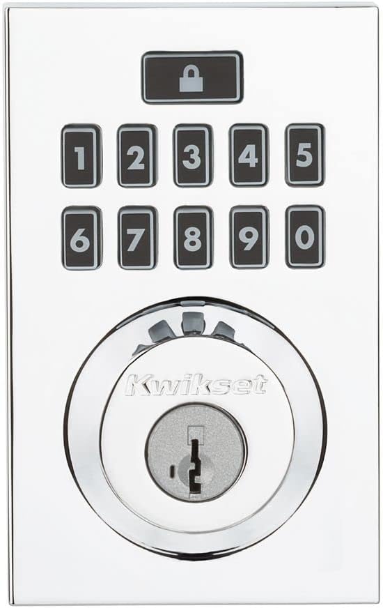 Kwikset 914 Contemporary Keypad SmartCode Electronic Deadbolt Smart Lock featuring SmartKey Security and ZigBee 3.0 Technology in Polished Chrome
