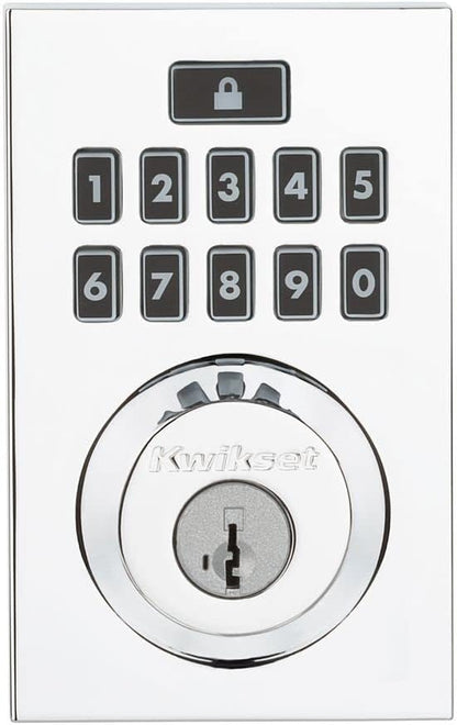 Kwikset 914 Contemporary Keypad SmartCode Electronic Deadbolt Smart Lock featuring SmartKey Security and ZigBee 3.0 Technology in Polished Chrome