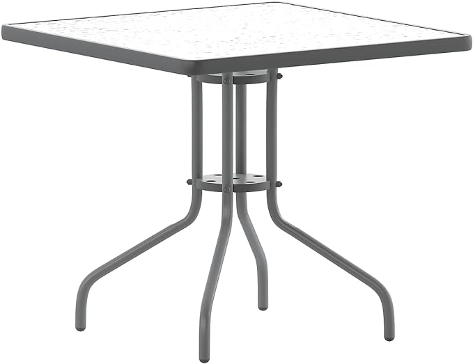 Flash Furniture Lila 31.5'' Square Glass Table with 4 Metal Aluminum Slat Stack Chairs, Silver