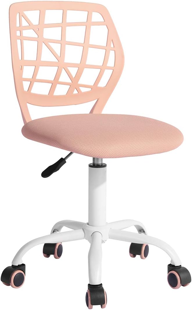 FurnitureR Desk Chair Armless Home Office Task Chair with Mesh Padded Cushion Swivel Study Chair with Rolling Wheels for Teens Child Kids Girls，Pink Plica
