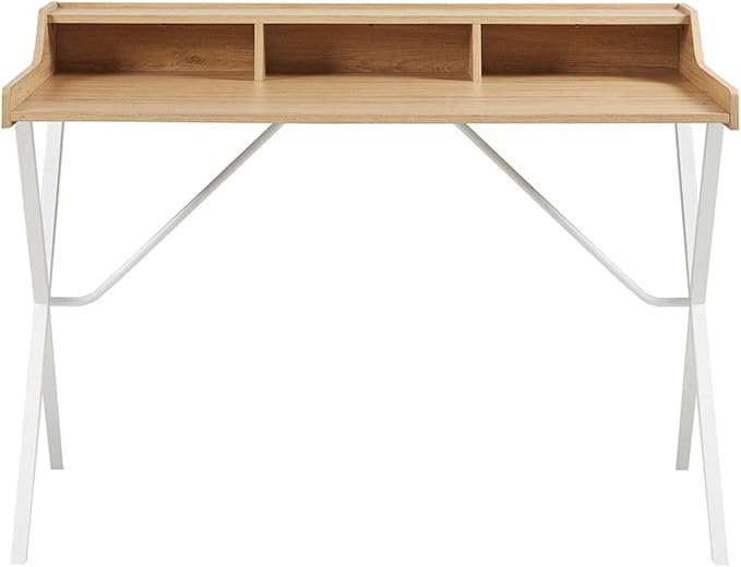510 DESIGN Laurel Home Office Computer Desk for Small Spaces - Modern Wooden Top Writing Table with Sturdy Metal Legs, Living Room Furniture, Easy Assembly, 47" W x 23.5" D x 35" H, Natural/White