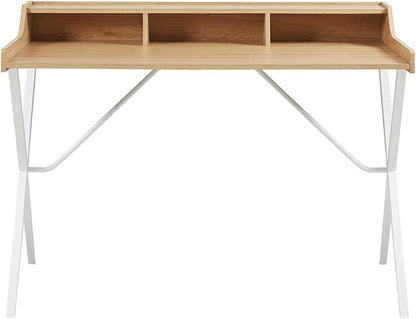 510 DESIGN Laurel Home Office Computer Desk for Small Spaces - Modern Wooden Top Writing Table with Sturdy Metal Legs, Living Room Furniture, Easy Assembly, 47" W x 23.5" D x 35" H, Natural/White