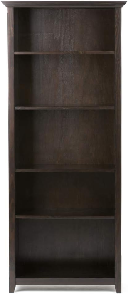SIMPLIHOME Amherst SOLID WOOD 30 Inch Transitional 5 Shelf Bookcase in Hickory Brown, For the Living Room, Study Room and Office