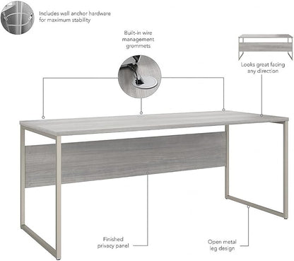 Bush Business Furniture Hybrid 72W x 30D Computer Table Desk with Metal Legs in Platinum Gray