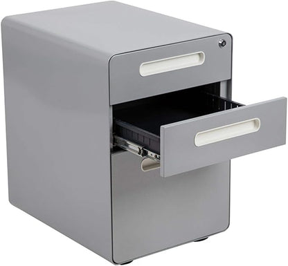Flash Furniture Wren Ergonomic 3-Drawer Mobile Locking Filing Cabinet with Anti-Tilt Mechanism and Hanging Drawer for Legal & Letter Files, Gray