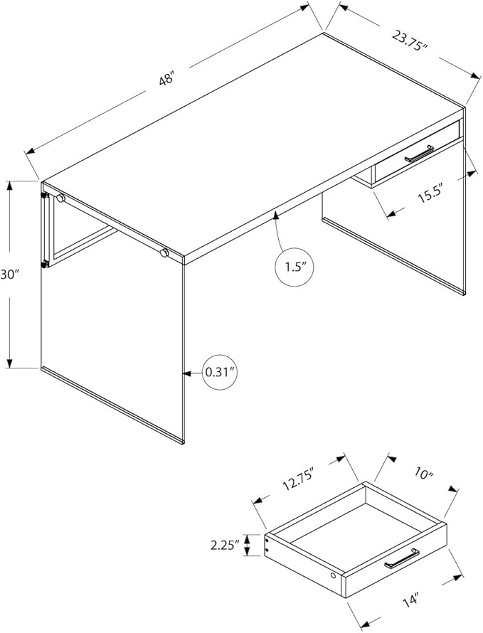 Monarch Computer Desk, Glossy White, 48"