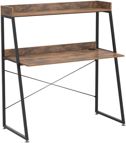 DESIGNA 48 Inch Ladder Desk with Storage Shelves, 2-Tier Home Office Students Study Writing PC Computer Gaming Table with Bookshelf Modern Workstation for Small Space Saving, Metal Frame, Rustic Brown