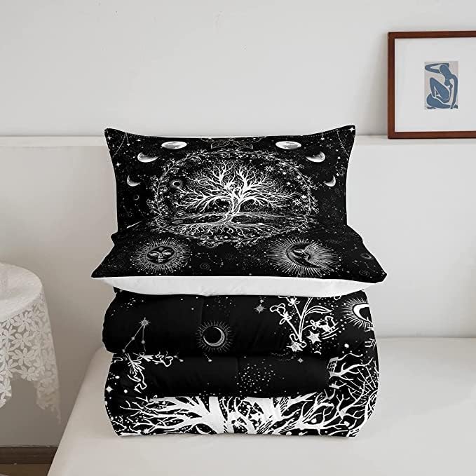 Feelyou Sun and Moon Comforter Bohemian Tree Butterfly Style Bedding Set Psychedelic Hippie Comforter Set for Boys Girls Children Teens Bedroom Decor Galaxy Astrology Duvet Set King Size