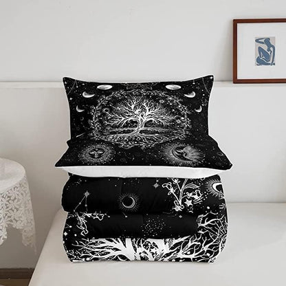Feelyou Sun and Moon Comforter Bohemian Tree Butterfly Style Bedding Set Psychedelic Hippie Comforter Set for Boys Girls Children Teens Bedroom Decor Galaxy Astrology Duvet Set King Size