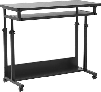 Tribesigns Portable Desk for Sofa and Bed, Height Adjustable Mobile Laptop Table Small Standing Desk Rolling Computer Cart with Keyboard Tray on Wheels for Home Office (Black)