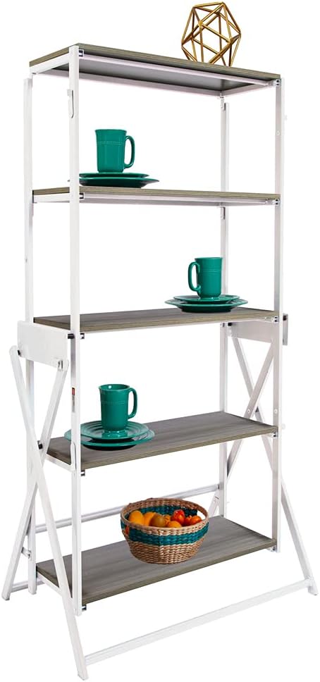 Origami Modern 2 in 1 Shelf to Table Style, Organizer Deco Rack Magically Turn to a Table/Desk in a Second,Fully Assembled,White/Birchwood US Patent Pending (STT-WHIBRC)