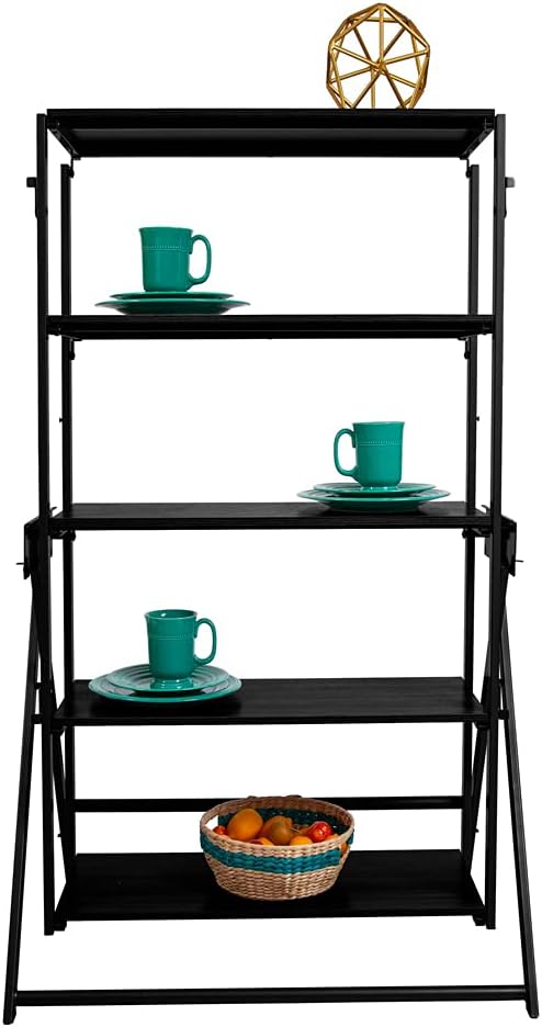 Origami Modern 2 in 1 Shelf to Table Style, Organizer Deco Rack Magically Turn to a Table/Desk in a Second, Fully Assembled, Patent Pending, Black(STT-BLKBLK)