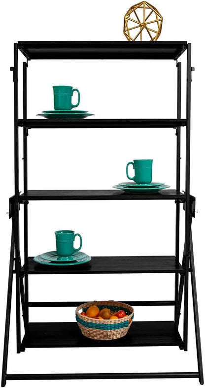 Origami Modern 2 in 1 Shelf to Table Style, Organizer Deco Rack Magically Turn to a Table/Desk in a Second, Fully Assembled, Patent Pending, Black(STT-BLKBLK)