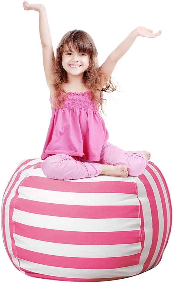 27Inch Stuffed Animal Storage Bean Bag Chairs for Kids, stuff and sit storage bean bag cover for organizing boys and girls Plush Toy Gift Christmas Gift for Kids—Pink