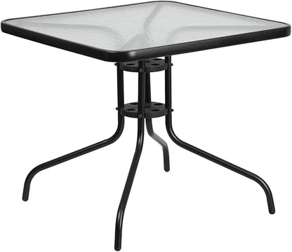 Flash Furniture 5-Piece Patio Dining Set with 31.5" Square Glass Metal Table and 4 Stackable Slat Back Chairs, Indoor/Outdoor Bistro Table and Chairs Set, Black