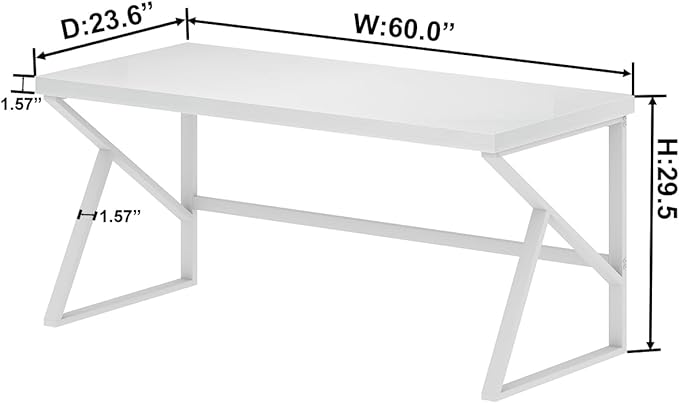 HSH White Desk, Modern Home Office PC Laptop Desk, Large Industrial Metal Wood Desk for Executive Writing Work Study Gaming, Long Student Computer Table for Bedroom Living Room, White Oak, 60 Inch