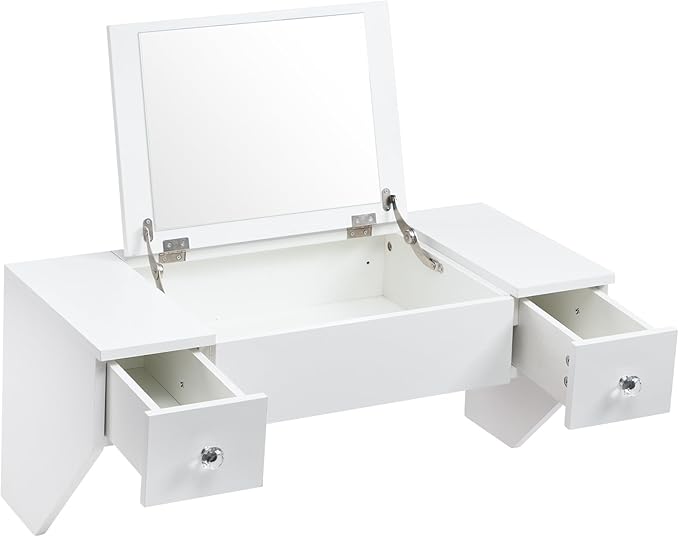 ALIMORDEN Floating Shelf with Mirror and Drawer,Floating Drawer for Bathroom, White Wall Mounted Desk,Pull Out Drawer, 31 inches Surface, Floating Wall Desk, Hanging Desk, White