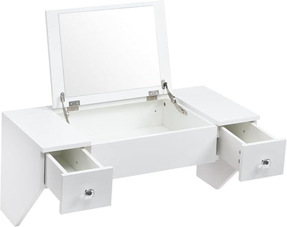 ALIMORDEN Floating Shelf with Mirror and Drawer,Floating Drawer for Bathroom, White Wall Mounted Desk,Pull Out Drawer, 31 inches Surface, Floating Wall Desk, Hanging Desk, White
