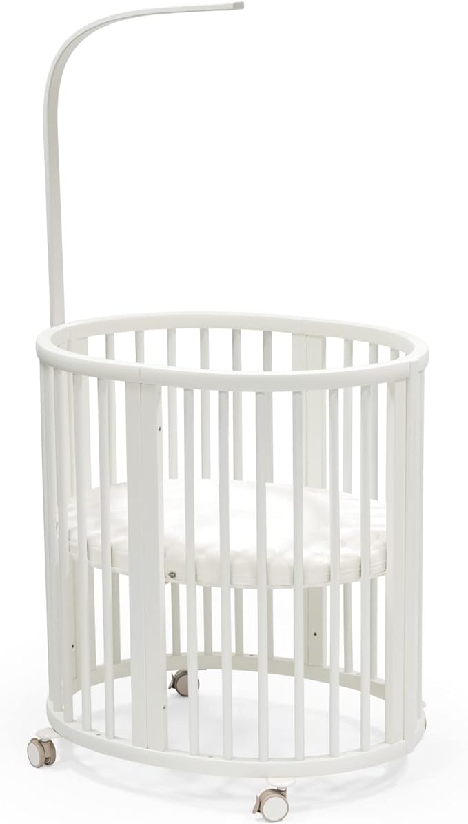 Stokke Sleepi Mini Bundle, White - includes Crib/Bed, Mattress & Drape Rod - Suitable for Ages 0-5 Years Old - Adjustable & Stylish