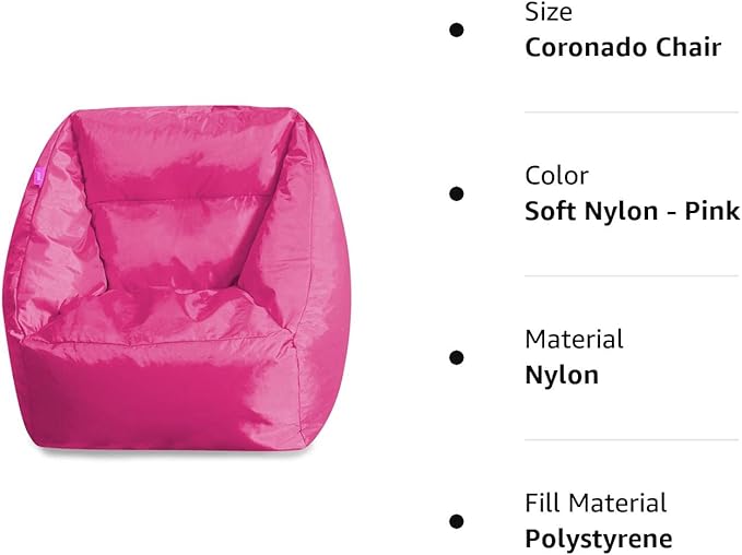 Posh Creations Structured Comfy Seat for Playrooms and Bedrooms, Large Bean Bag Chair, Coronado Chair, Pink
