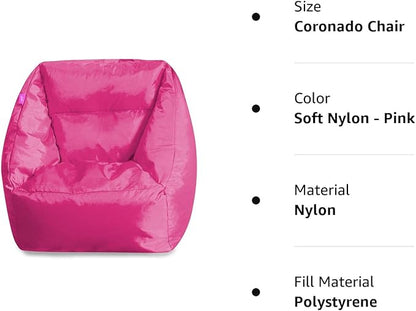 Posh Creations Structured Comfy Seat for Playrooms and Bedrooms, Large Bean Bag Chair, Coronado Chair, Pink