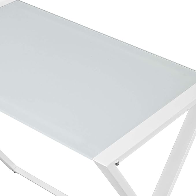 Walker Edison Wright Modern X Leg Glass Top Corner Computer Gaming L Shape Desk Home Office, 51 Inch, White